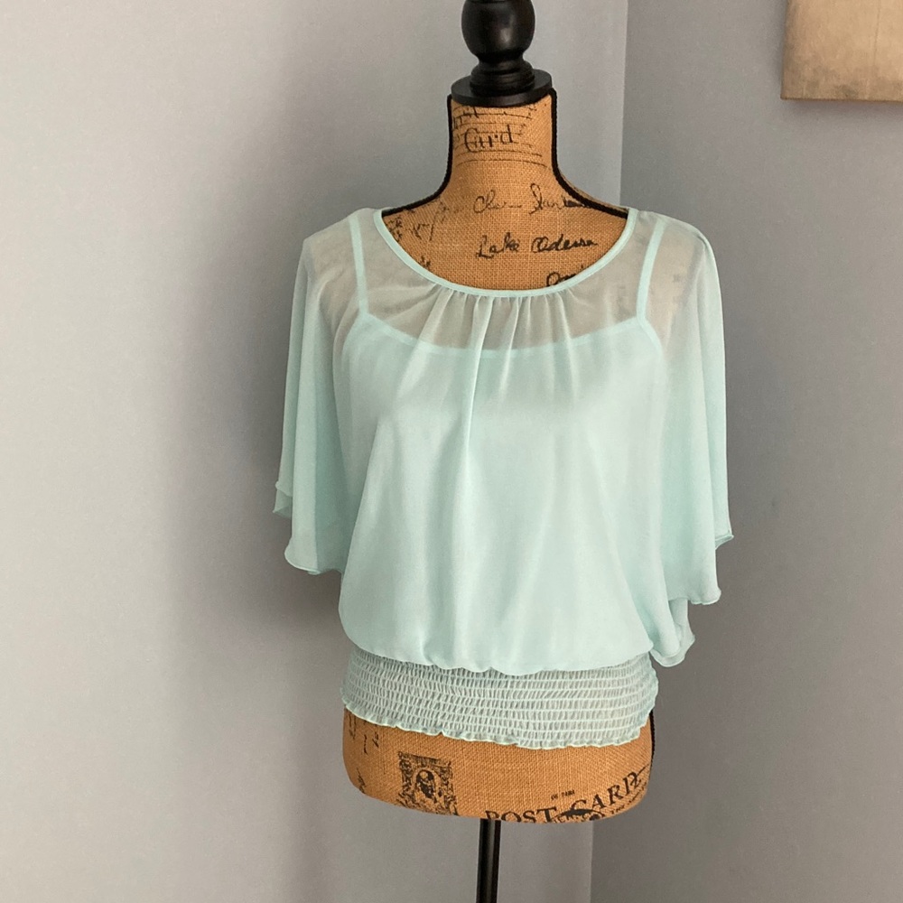 A. Byer Soft Aquamarine Sheer Blouse Women Size Small